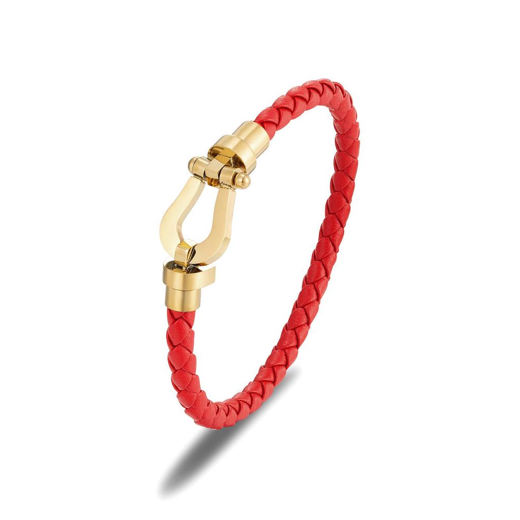 "Gold-Plated Titanium Steel Horseshoe Buckle Bracelet, Stainless Steel U-Shaped Design, Braided for Men & Women, DIY Couple's Accessory"