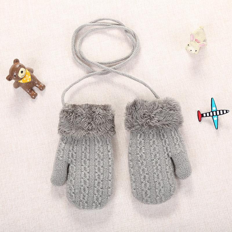 1-4 Years Old Children's Double-layer Knitted Wool and Velvet Thick Hanging Neck Anti-dropping Outdoor Warm Gloves
