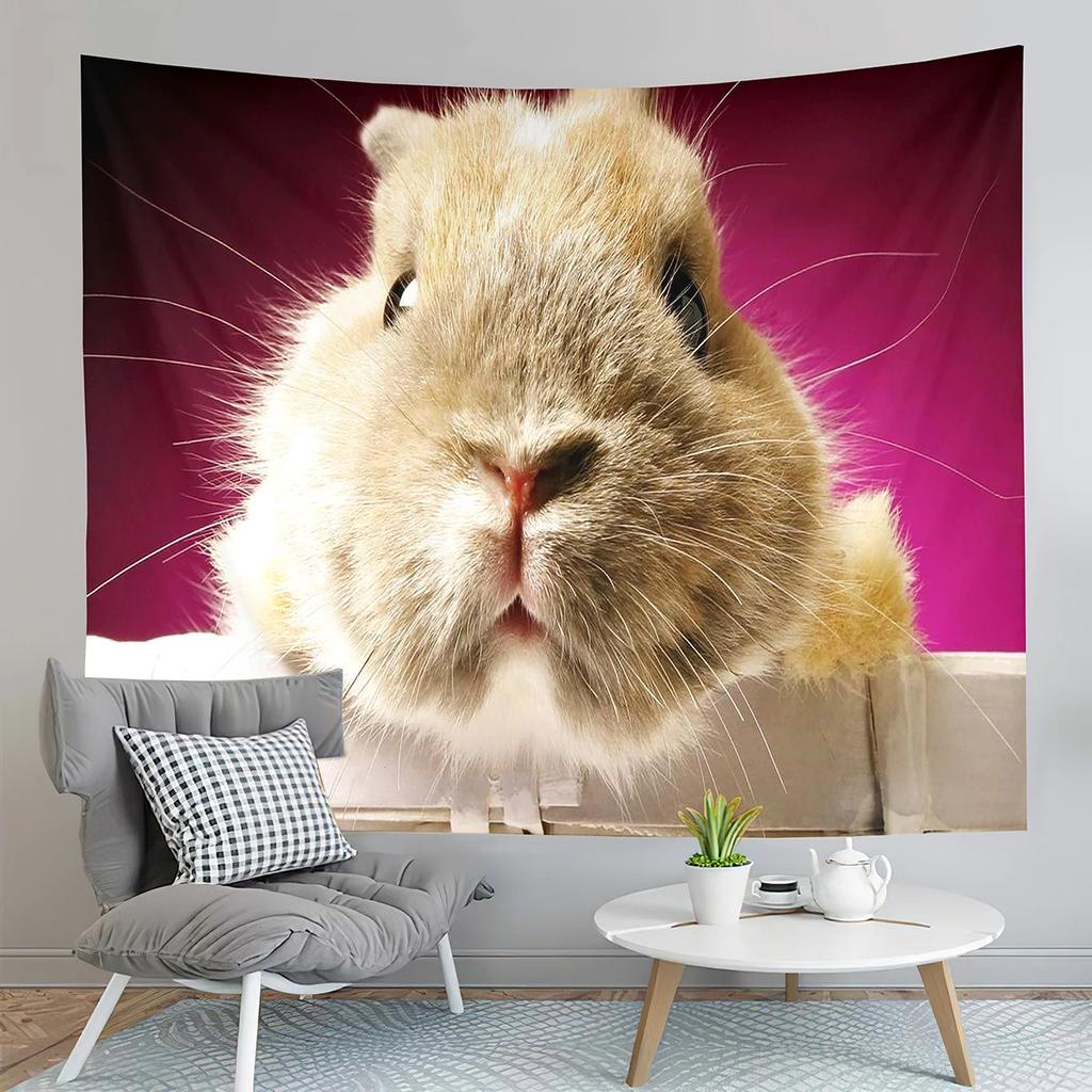 Cute Farm Rabbit Tapestry Grey Rabbit Tapestry Creative Style Tapestry Art Wall Hanging Home Living Room Bedroom Dorm Tapestries