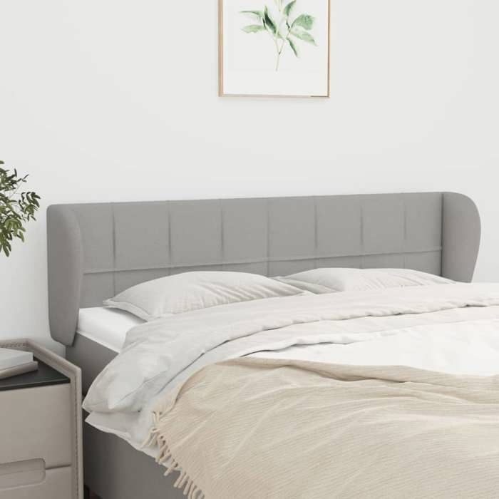Tête de lit - Avec oreilles - Gris clair - 147 x 23 x 78/88 cm - Hauteur réglable