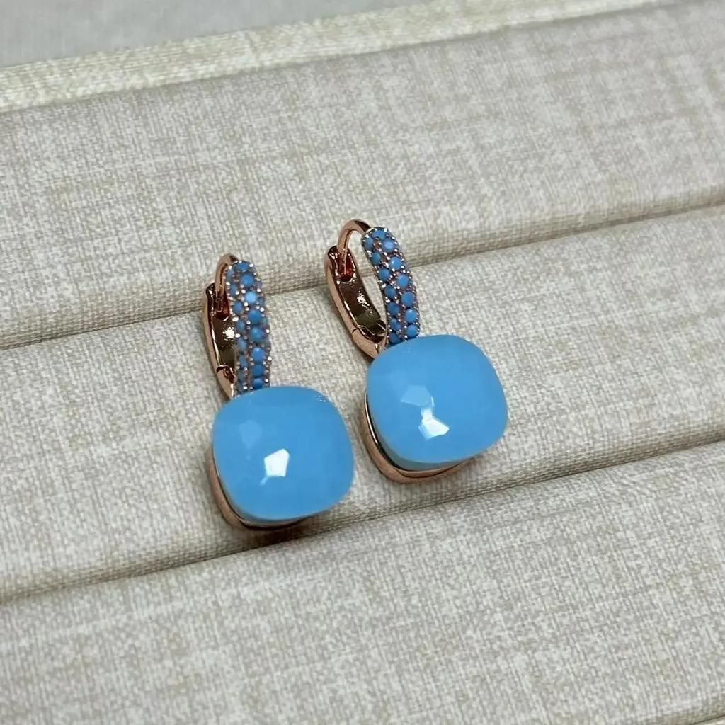 Boucles d'oreilles Nudo 10,6 mm Incrustées de Turquoise Zircon Pour Femmes Topaze Bleue Pendantes Carrées en Cristal Boucle d'oreille Bijoux de Mode Cadeau