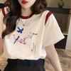 Floral Butterfly Print Short Sleeve T Shirt For Women With Splicing Cotton Relaxed Fit Summer Casual Wear