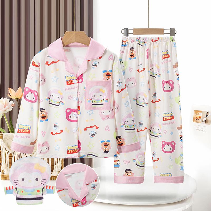 Children's Spring/Autumn Cartoon Print Pajamas, Long-Sleeve Cardigan Style for Boys and Girls