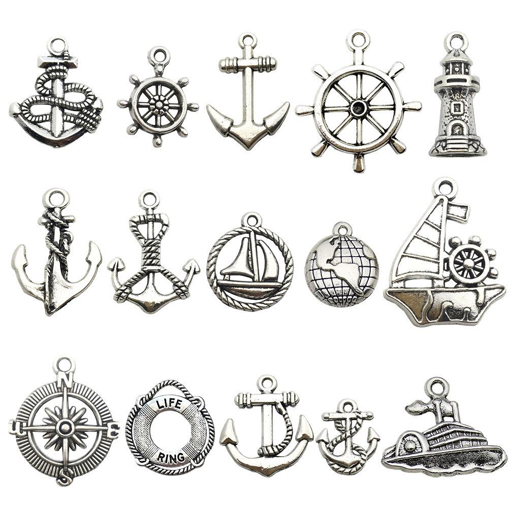 Antique Pendant Set, 15 Assorted Sea Themed Vintage Pendants - 15 Designs
