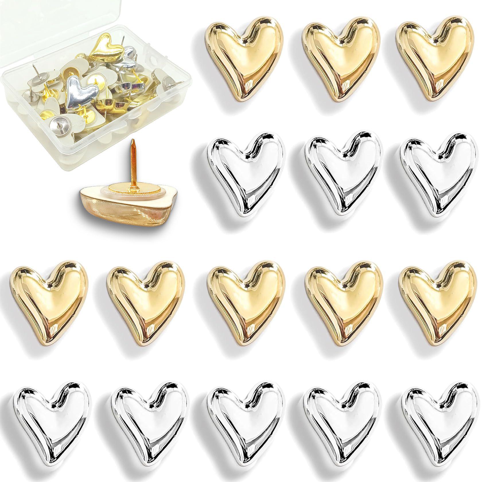 

Heart-Shaped Cross-Plated Thumb Tacks - Creative and Cute Polaroid Message Board Decorations 10 pcs/box (5 Gold, 5 Silver)