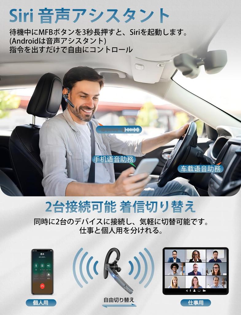 Bluetooth Headset [Wireless Masterpiece: Bluetooth 5.3+EDR] Single Ear Bluetooth Earbuds with 110m Standby Time, 500mAh Charging Case, LED Battery