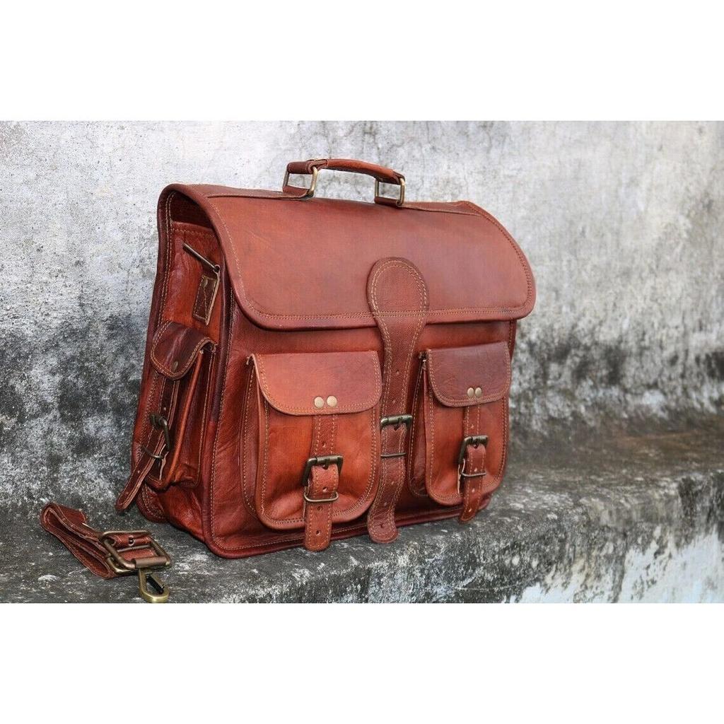 Briefcase Genuine Brown Leather Bag Men's Messenger Shoulder Laptop Bag