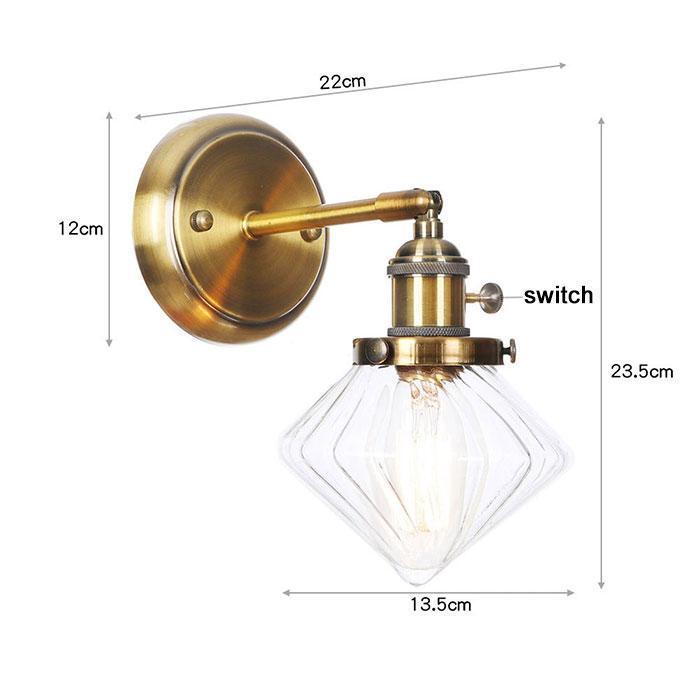 Vintage Brass Switch Wall Sconces, Amber Clear or White Glass Shade Wall Lights,Gold Bathroom Vanity Light Fixtures