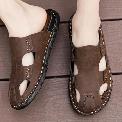 Summer Men's Leather  Slippers Shoes Large Size Male Slipper Men Sandal Slipper  Leather Flip Flops Slippers