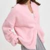Damen Weicher Dehnbarer Cardigan Pullover Rundhalsausschnitt Langarm Knopfleiste Pullover für Damen Lockerer Sitz Cardigan Pullover Lässig Flauschige Gestrickte Jacken