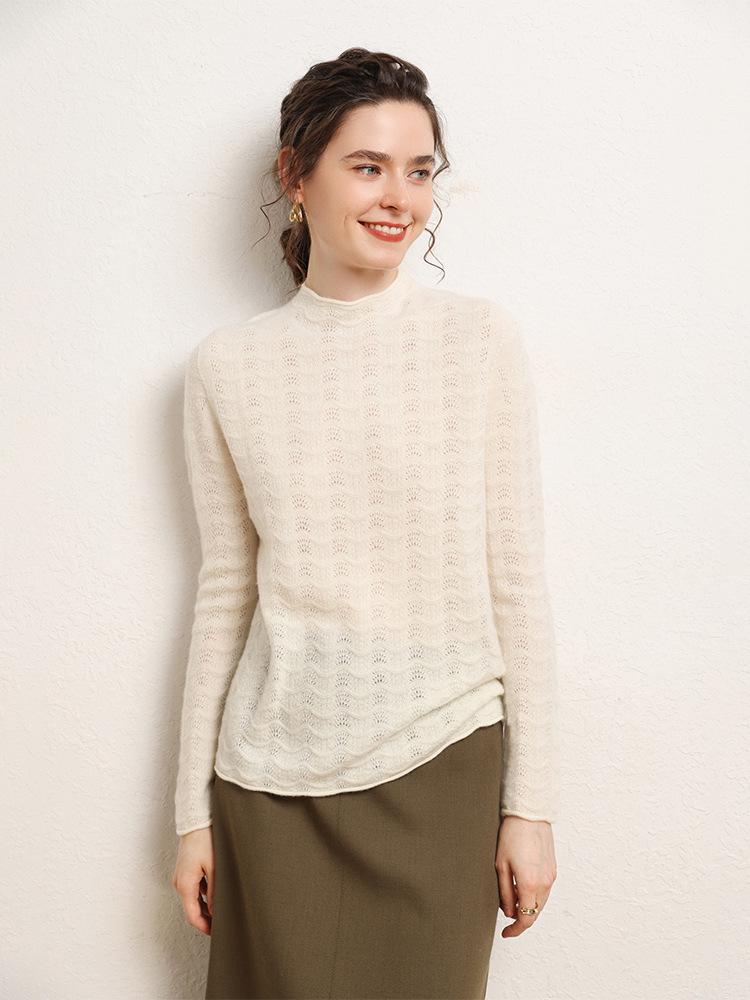 Women's Elegant Cashmere Sweater - Hollow Air Design, Loose Fit, Slimming, High-End Feel