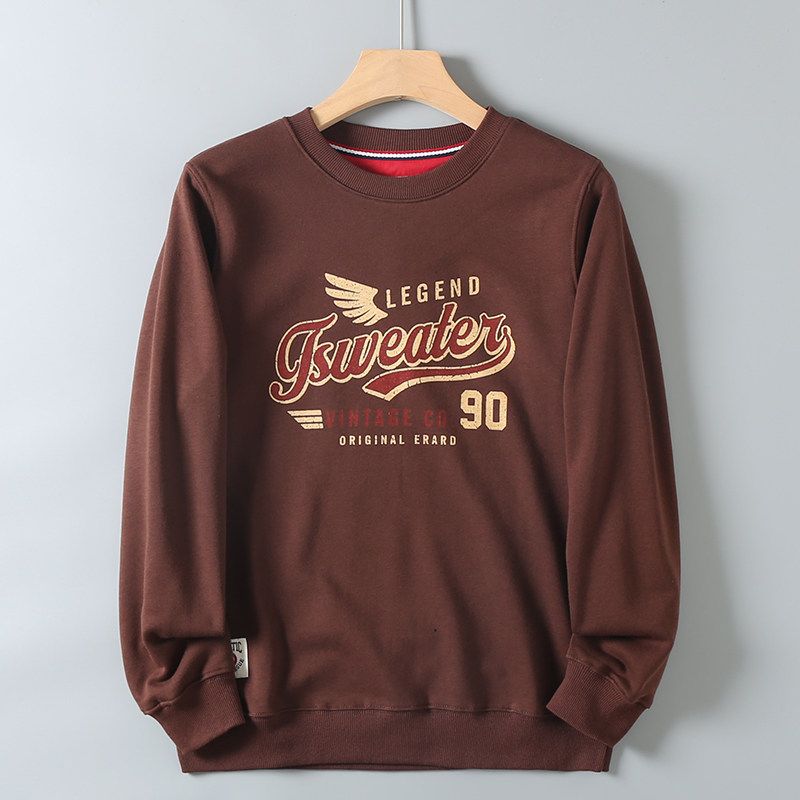 320g Heavyweight American-Style Terry Cotton Pullover Sweatshirt for Men, Spring and Autumn, Vintage Print, Long-Sleeve Casual Top