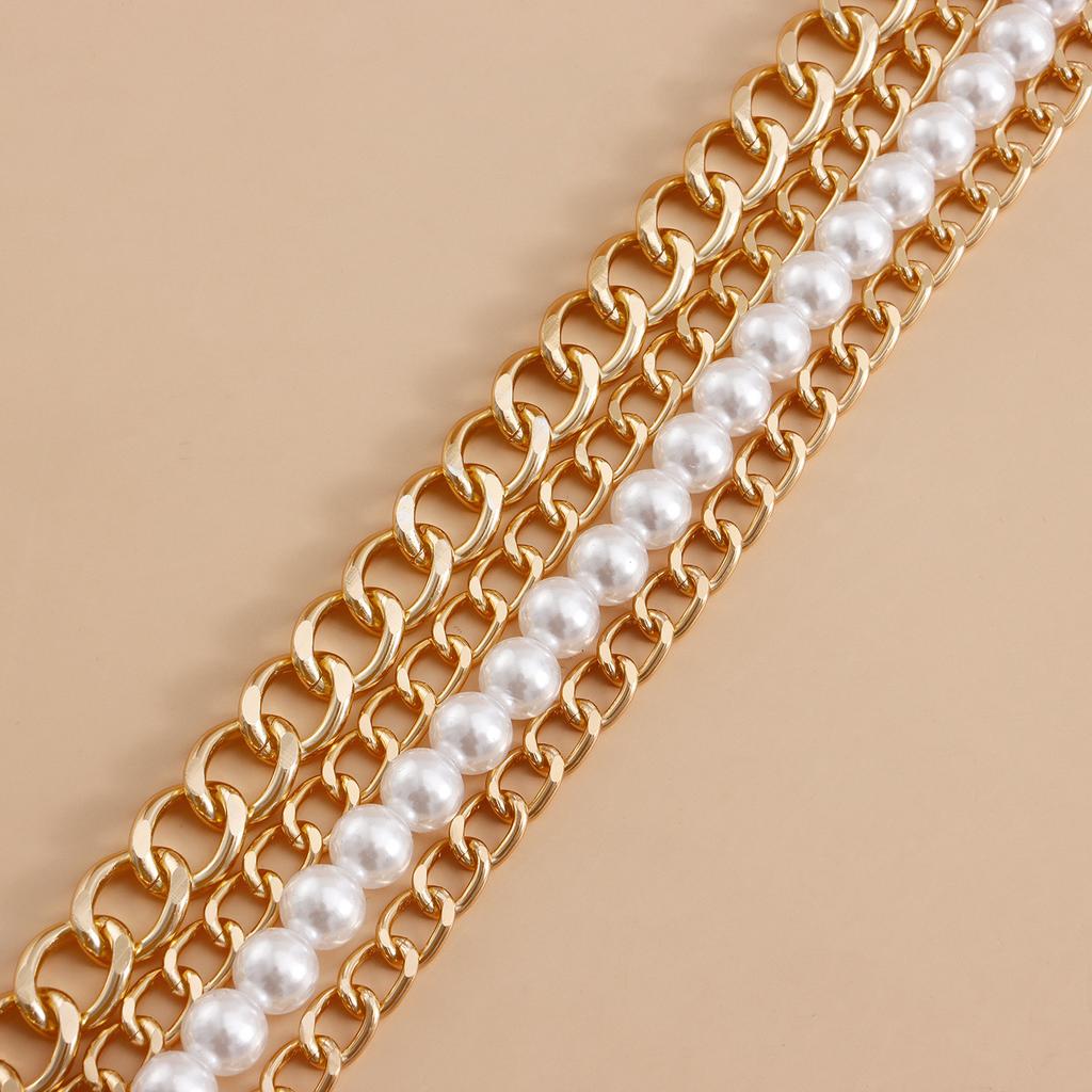 Europe, America, multi-layer thick aluminum chain beaded dress waist chain women, retro imitation pearl waist body chain