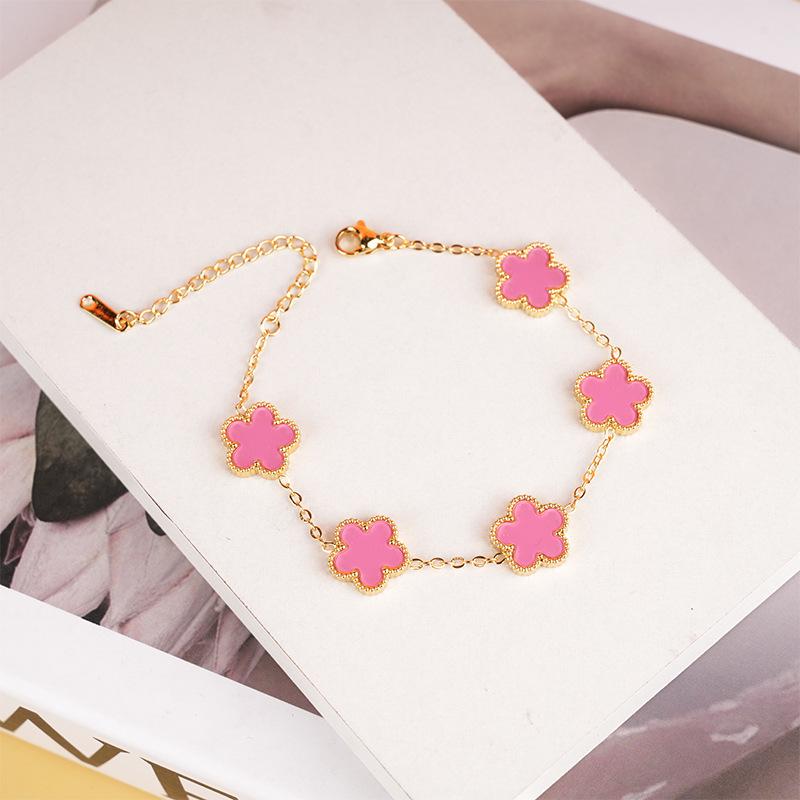 Bracciale Trendy Fortunato a Doppia Faccia Quadrifoglio in Madreperla - Stile Europeo & Americano in Acciaio al Titanio