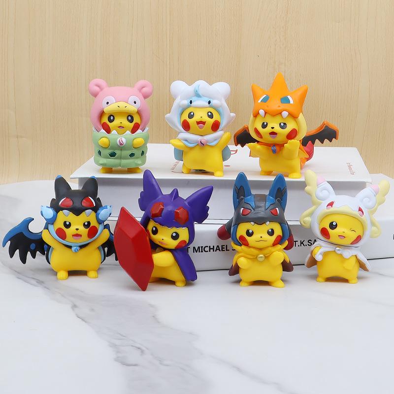 7Pcs/1Set Pocket Monsters Anime Figure Kawaii Pikachu Cosplay In Disguise Action Figures PVC Collection Model Dolls Toy Present