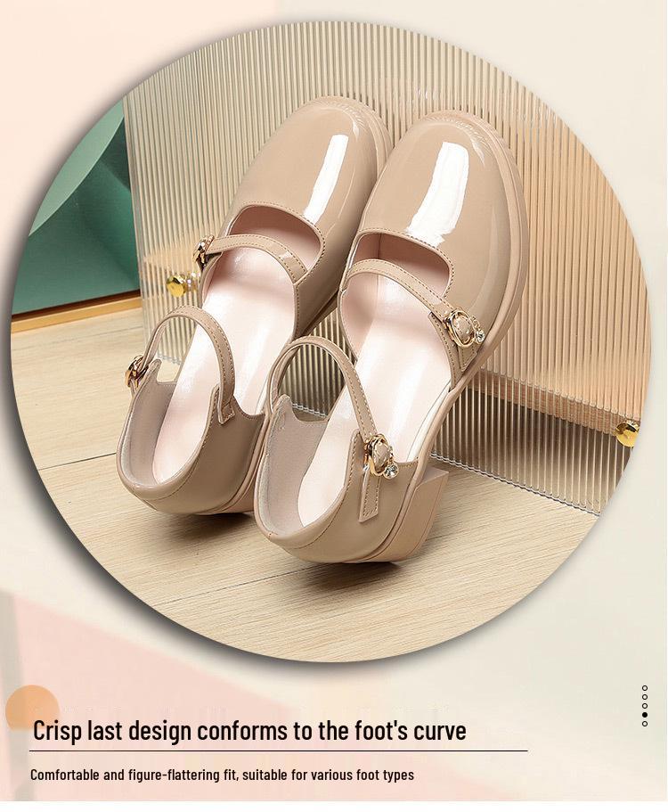 Damen 2024 Hollow Chunky Heel Sandalen: Mittelhoher Absatz Leder mit Ein-Wort-Schnalle & Geschlossene Zehe – Sommerlicher Sanfter Stil