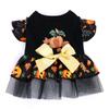 Pumpkin Print Pet Wizard Dress Big Bow Decor Pet Puff Sleeve Skirt  Halloween Party