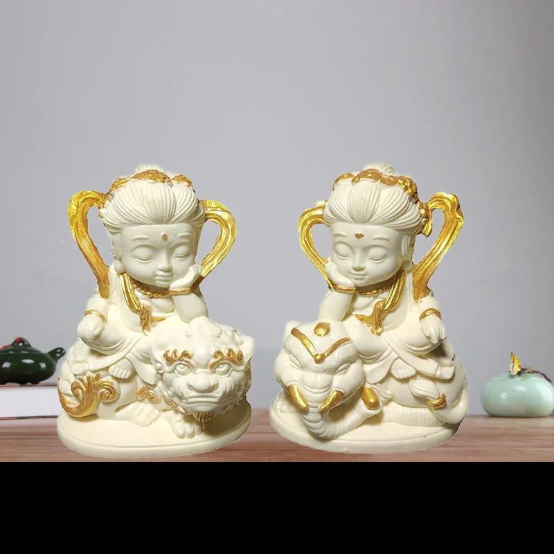Cartoon Manjushri Statue Wisdom Buddha Statue Hand-carved Buddhist Gift Blessing Wisdom Home, Room, Office Decoration, Statue