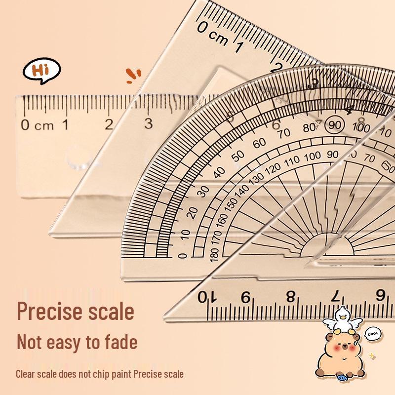 Capybara Cartoon Ruler Set: 4-Piece School Set with Protractor, Set Square, and Straight Ruler for Kids