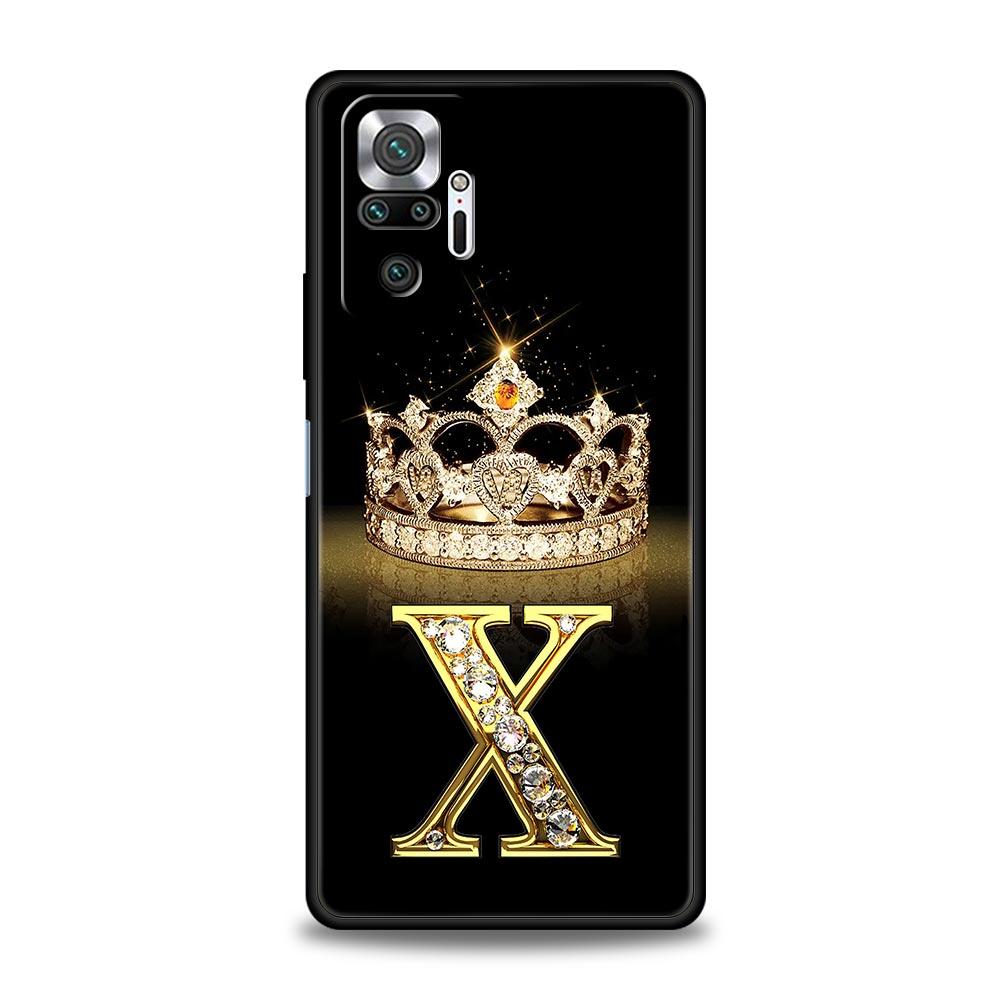 Handyhülle Für Xiaomi Redmi Note 13 12 5G 9S 9 8 10 11 Pro 9T 13C 12C 10C 9C 9A 7 Pro Weiche Hülle Diamantkrone Buchstabe 26 Buchstaben
