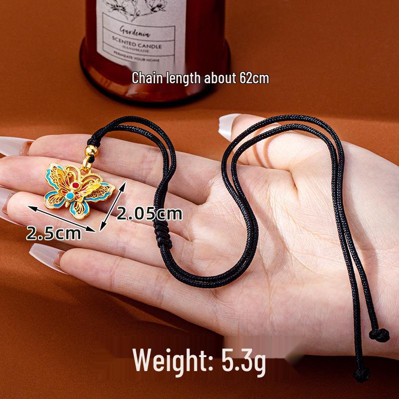 Gold Plated Butterfly Pendant Necklace - Chinese Style, Versatile, Long-lasting Color Retention