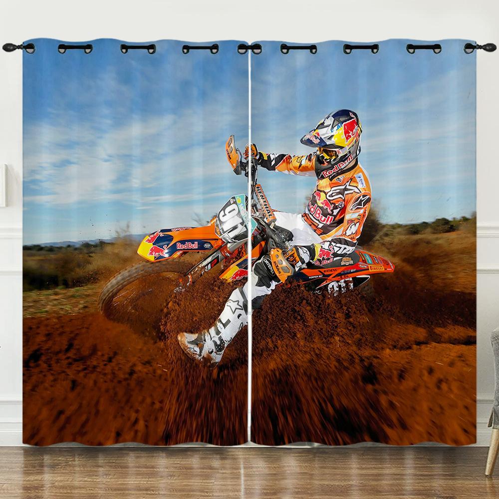 Curtains Cool Motorcycle Racing Locomotive 3D Digital Printing Blackout Curtain Punching 2pcs*97cm*114cm*2