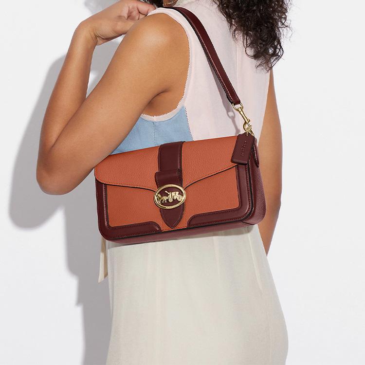 New COACH Georgie Refined Pebbled Leather With Smooth Leather Accents Crossbody Bag Shoulder Bag Women's Sunset Red CA211-IMURE