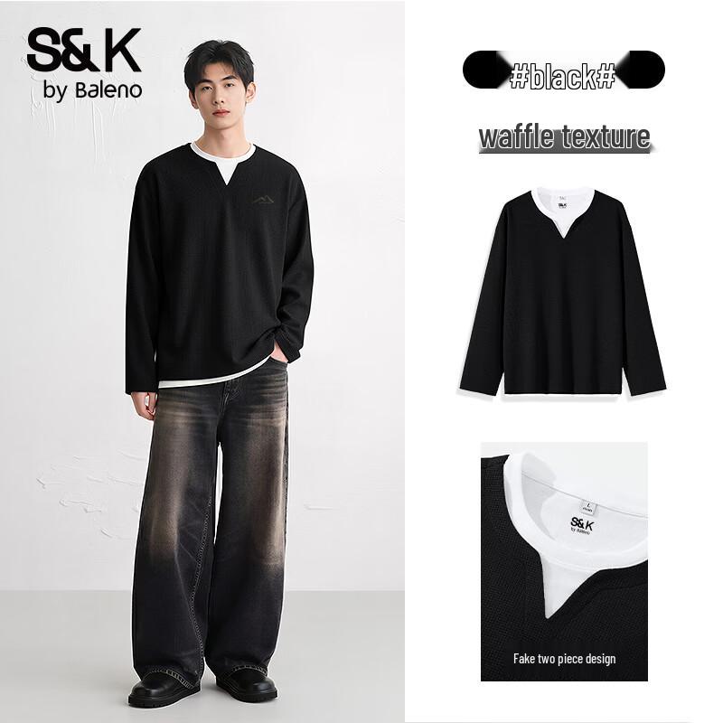Baleno Men s Faux Two-Piece Waffle Knit Long-Sleeve T-Shirt 5XL