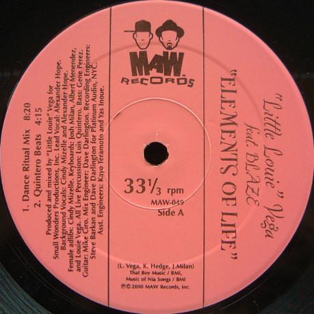 12inch Record LOUIE VEGA, BLAZE - Elements Of Life MAW049 MAW Records 2000 US Dance & Electronica Used