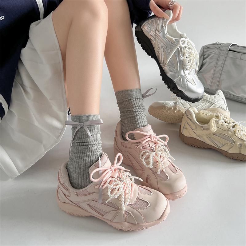 Flowing pearl platform dad shoes women's spring and autumn lightweight height-increasing German training sneakers