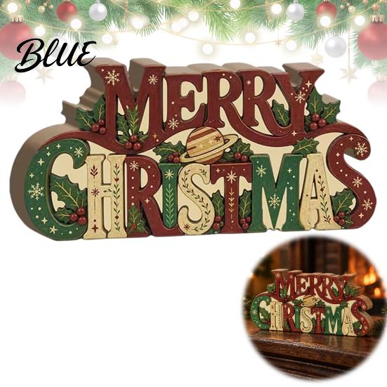 Decorative Holiday Signage Wooden Merry Christmas Sign 2D Flat Farmhouse Freestanding Table Centerpiece Small Keepsake Rustic Tiered Tray Decoration