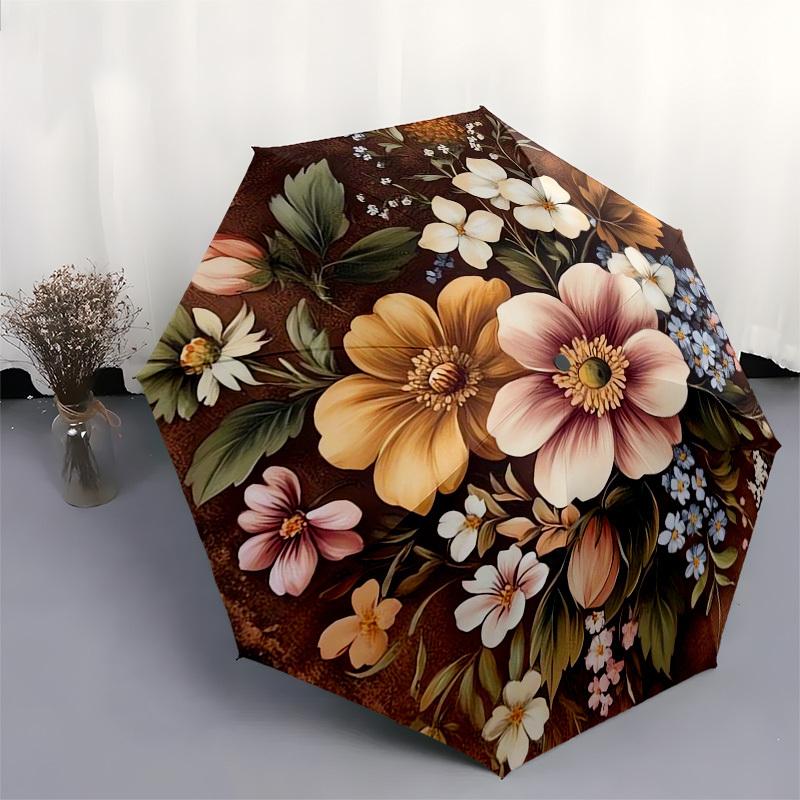 1pc Floral Arrangement Vintage Style Umbrella with Plastic Handle,Suitable for All Seasons Umbrellaptys26036