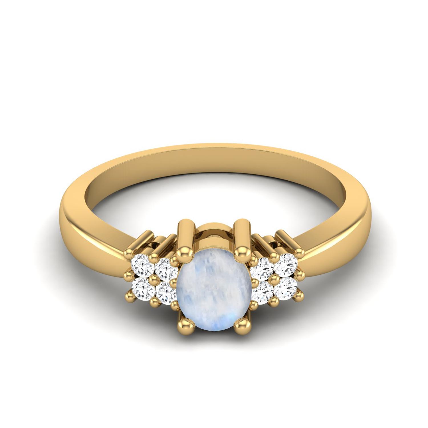 

5X4 MM Oval Natural Moonstone 925 Sterling Silver Gold Vemreil Solitaire Women Wedding Bridal Ring 8 жёлтый