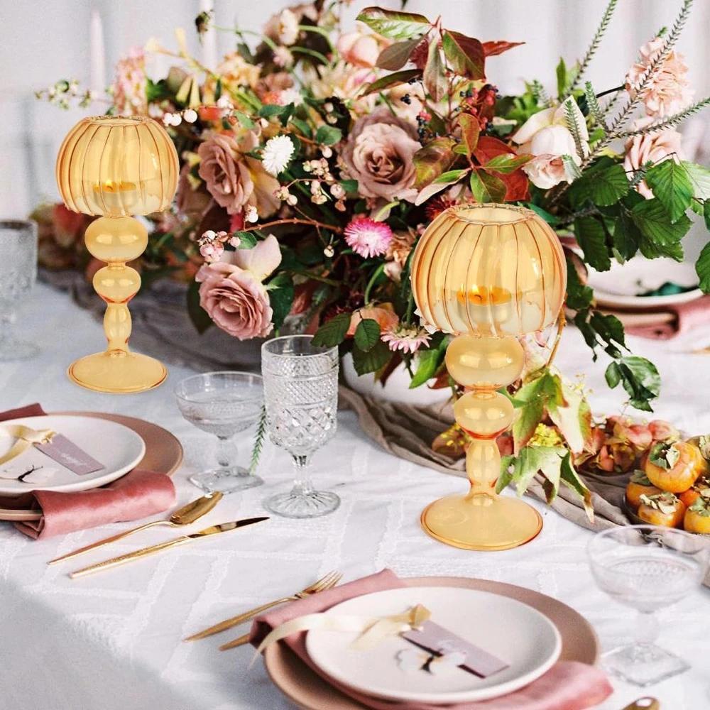 Nordic Transparent Desk Lamp Shaped Glass Candle Holders Creative Modern Style Candle Holder for Table Centerpiece Wedding Decor