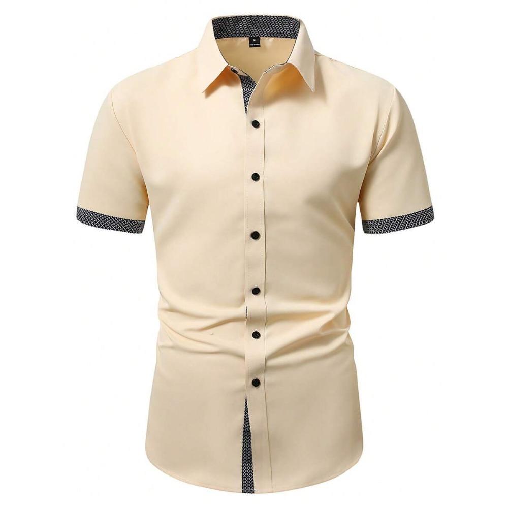 Camicia a maniche corte color block da uomo Primavera Estate Camicie casual da uomo Stile semplice Top 100% Poliestere