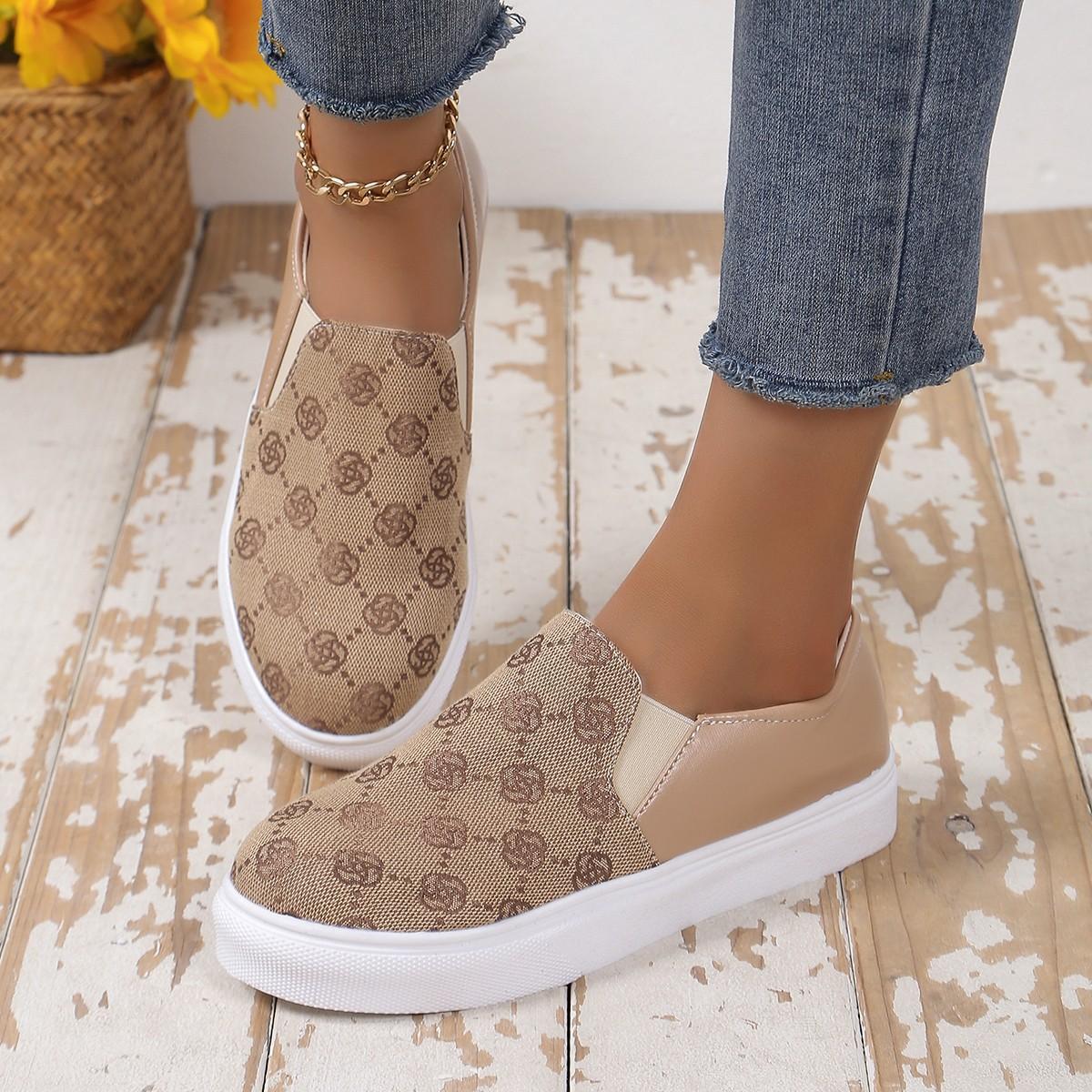 

Unisex Fashion Sneakers with Pattern Design - Casual Canvas Slip-On Shoes for Women & Men, Spring Summer New Arrival Lace-Up Walking Shoes 43 хакі