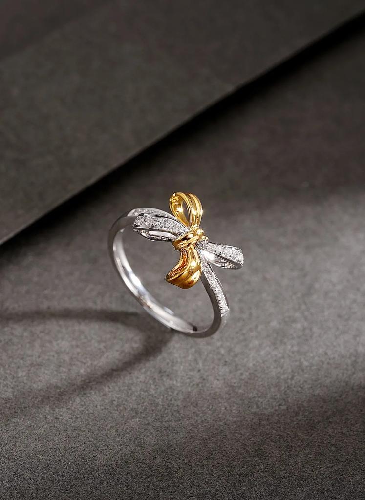 Classic 925 Silver Plated Bow Ring for Women's Fashion Anniversary Gift Pink Minimalist Butterfly Jewelry Party Jewelry