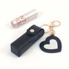 Solid Color Long Lipstick Makeup Bag + Heart-Shaped Small Mirror Pendant] Lipstick Storage Tool, Mini Lip Balm Organizer