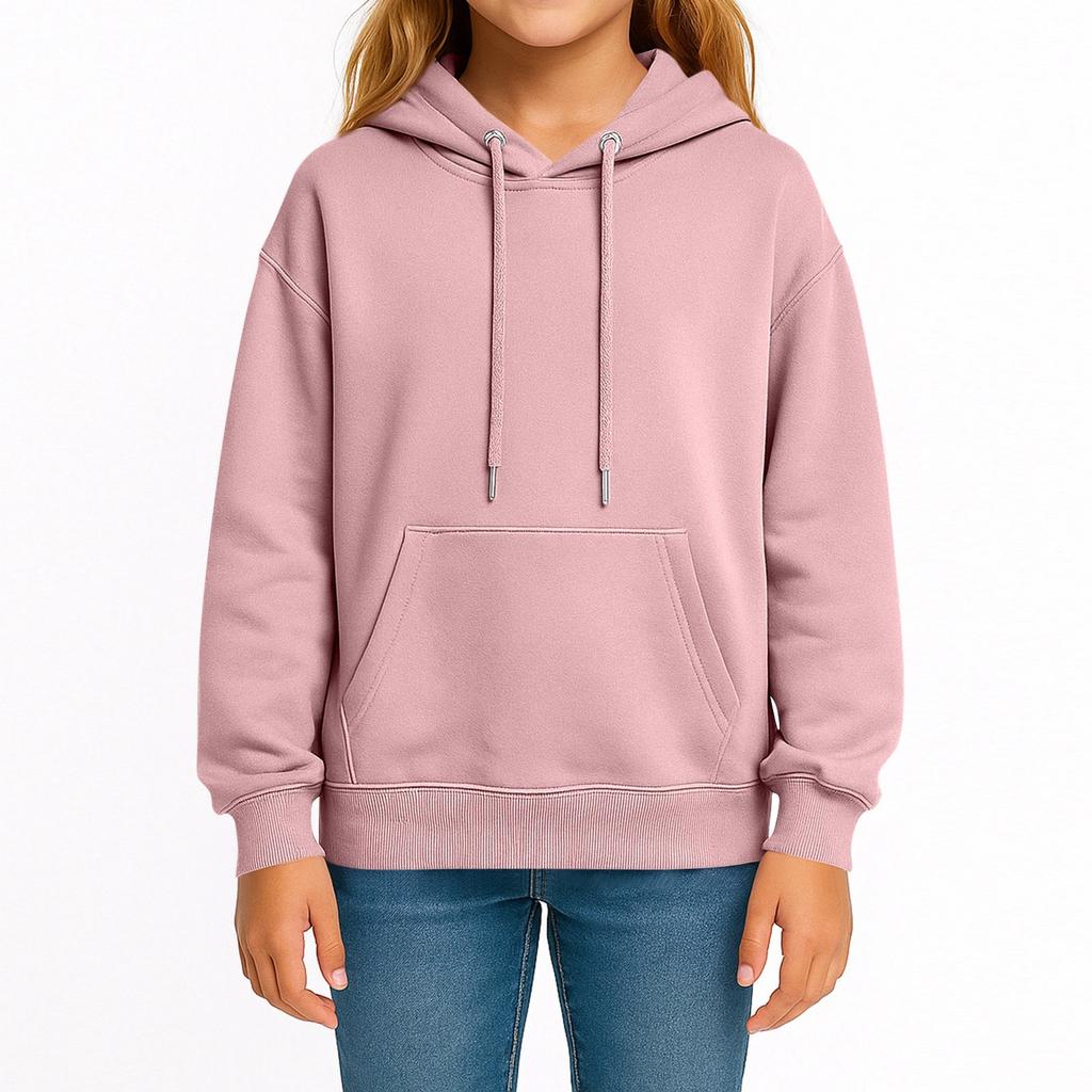 Children's Fashion Solid Color Long Sleeved Hooded Pullover With Pockets Casual Adult Sweatshirt Top