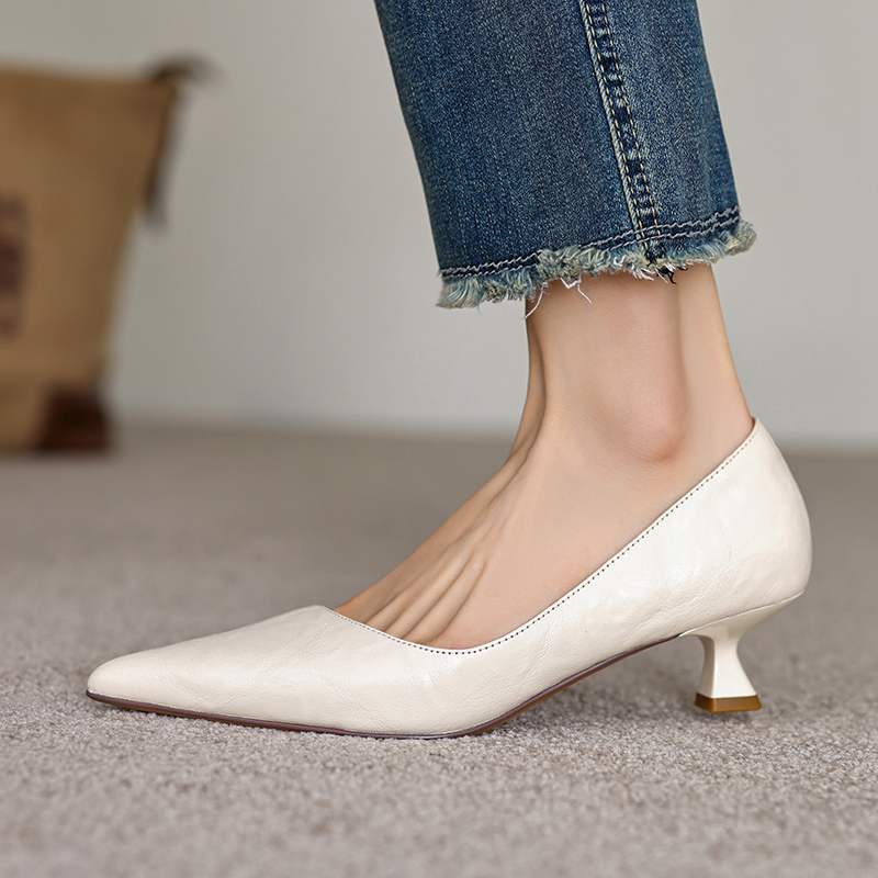 Krazing Pot Sheepskin Fashion Summer Spring Autumn Summer Slip On Party Women Pointed Toe Med Heels Pumps