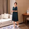 Modal Summer Nightdress - Plus Size, Casual, Short-Sleeved, V-Neck, Pleated Long Skirt