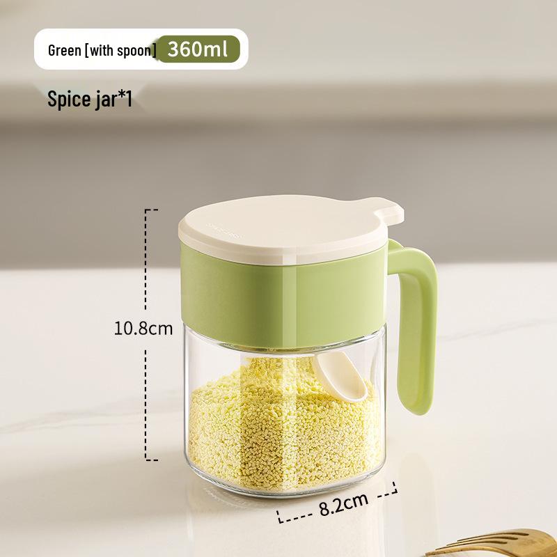 Moisture-Proof Glass Seasoning Jar with Spoon - Sealed Salt & Spice Container for Kitchen