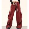 Women's Retro Color Block Hip Hop Cargo Sweatpants - Loose Wide-Leg Floor-Length