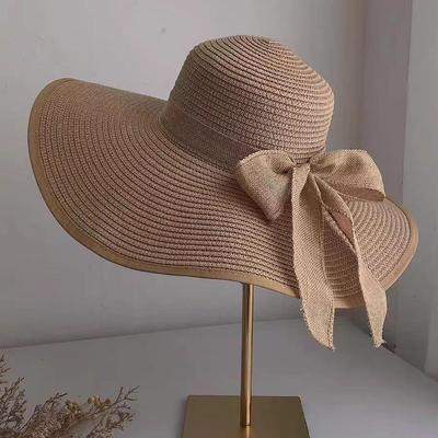 Chapéu de Sol de Palha Feminino Extra Grande com Aba Larga e Laço - Proteção UV para o Verão na Praia