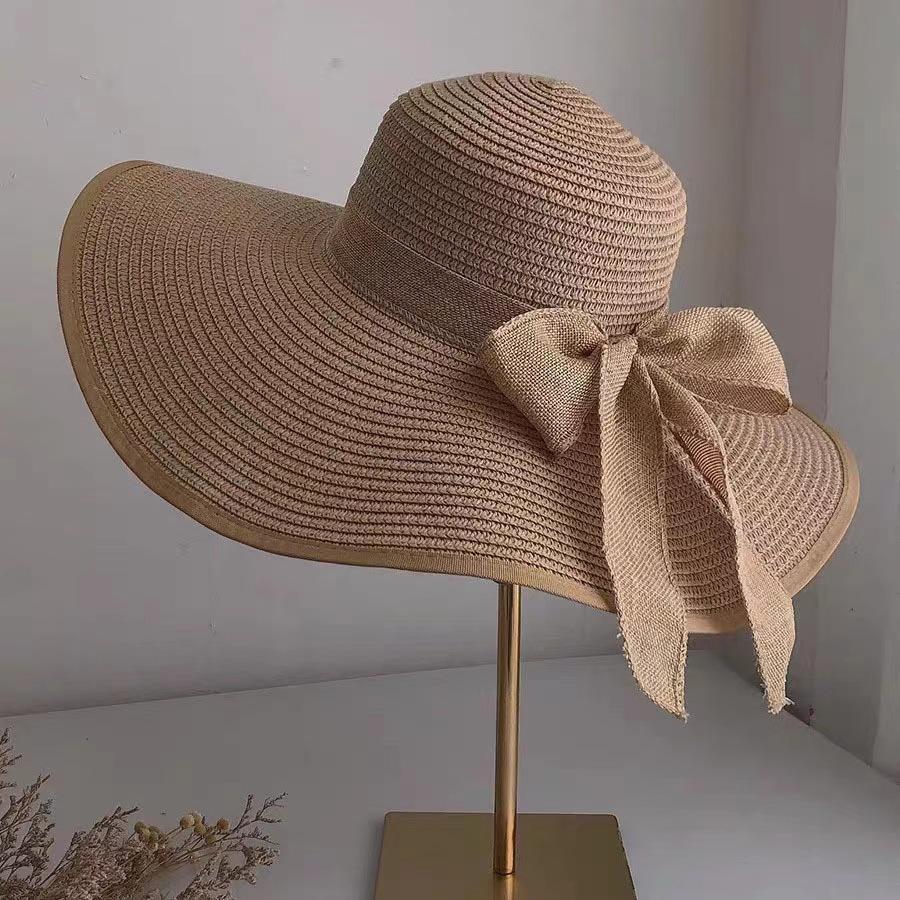 Women's Extra Large Wide Brim Straw Sun Hat with Bowknot - Summer Seaside UV Protection