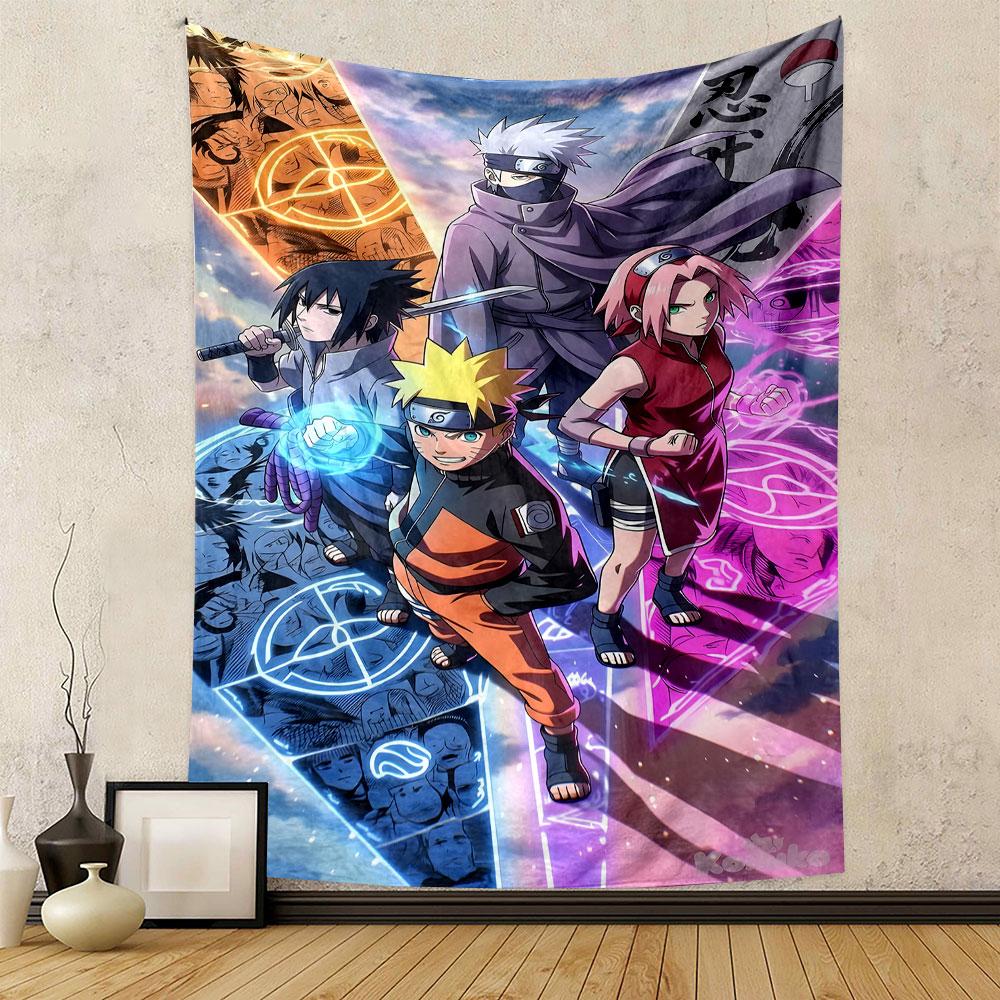 "Anime Ninja Team Dynamic Artwork" Patterned Tapestry Decorative Wall Hanging, Home Bedroom Living Room Decor