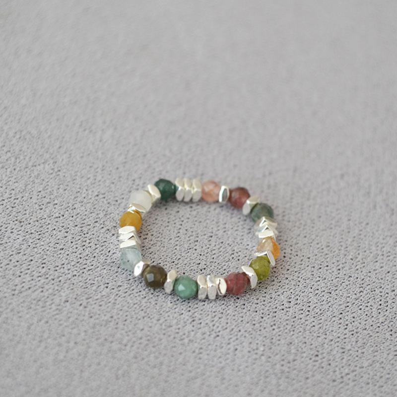 Summer Vintage Natural Stone Colorful Beaded Ring Personalized Simple Elastic Finger Ring Jewelry