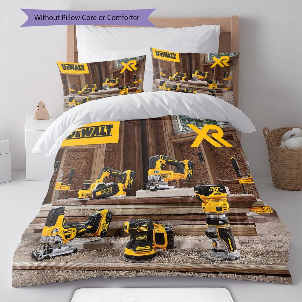 Dewalt Tool Pattern Bedding Quilt Set Quilt Cover Pillowcase Home Decoration Gift (1 * duvet cover + 2 * pillowcase, without core)