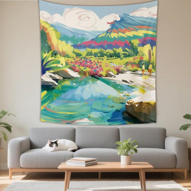 Boho Chic Wall Tapestry With Moon Phase Floral Starry Sky Design Bedroom Yoga Studio Decor