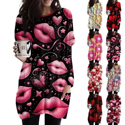 Damen Valentinstag Liebesherz Print Mode Lässig Langarm Rundhals Oberteil